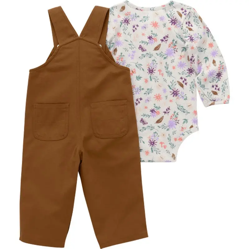 Carhartt Infant Girls' Long Sleeve Bodysuit & Canvas Overall Set 2