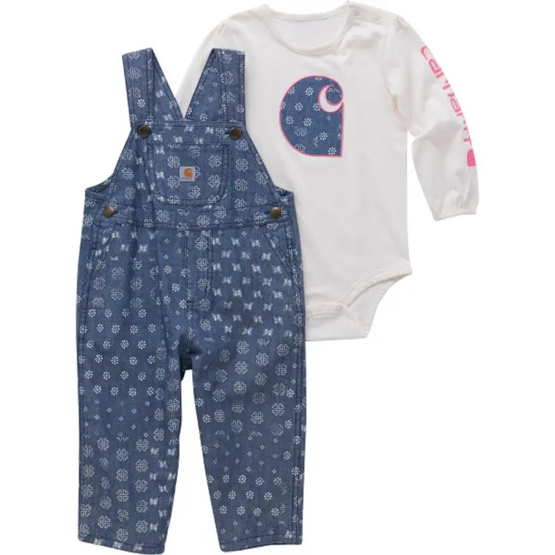 Carhartt Infant Girls' Long Sleeve Bodysuit & Chambray Overall Set 1