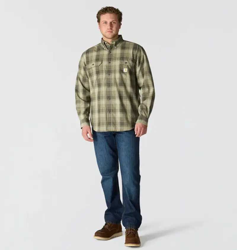 Carhartt Men's Loose Fit Midweight Chambray Long Sleeve Plaid Shirt 1