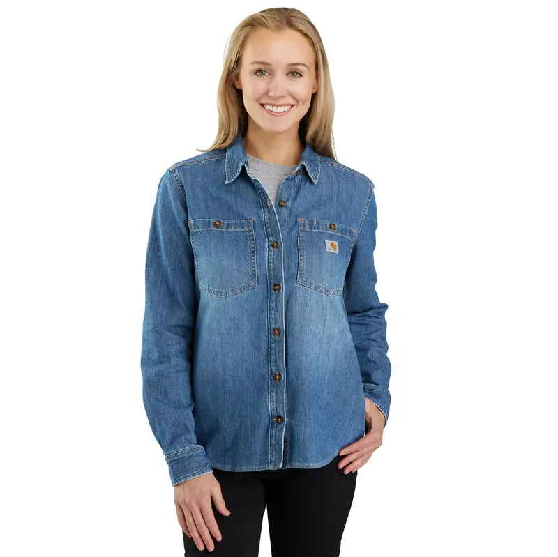 Carhartt Women's Relaxed Fit Denim Long Sleeve Work Shirt 1