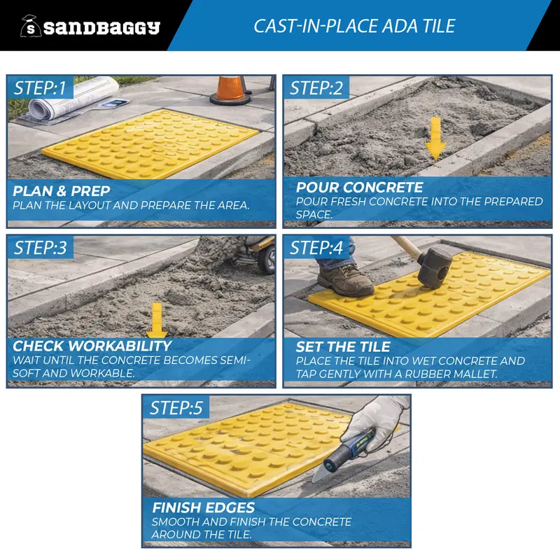 Cast-In-Place Ada Tile (24" X 60") - Usa Made Truncated Domes 3