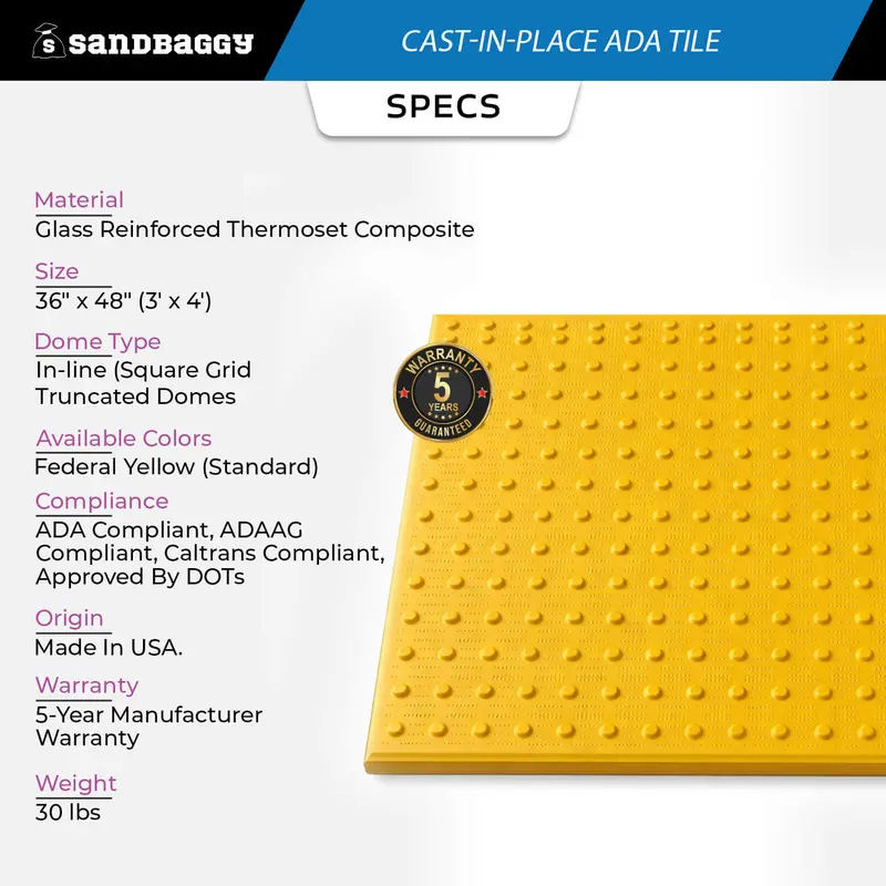 Cast-In-Place Ada Tile (36" X 48") - Usa Made Truncated Domes 2