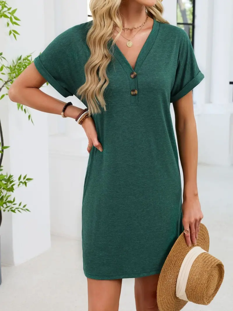 Casual V-Neck Short Sleeve T-Shirt Dress 18