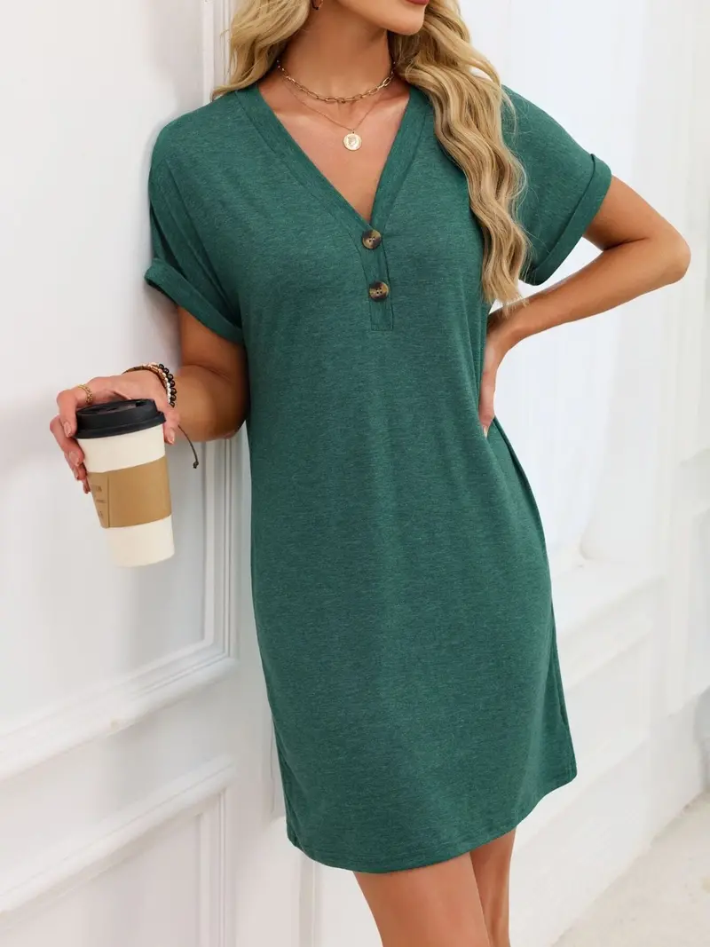 Casual V-Neck Short Sleeve T-Shirt Dress 19