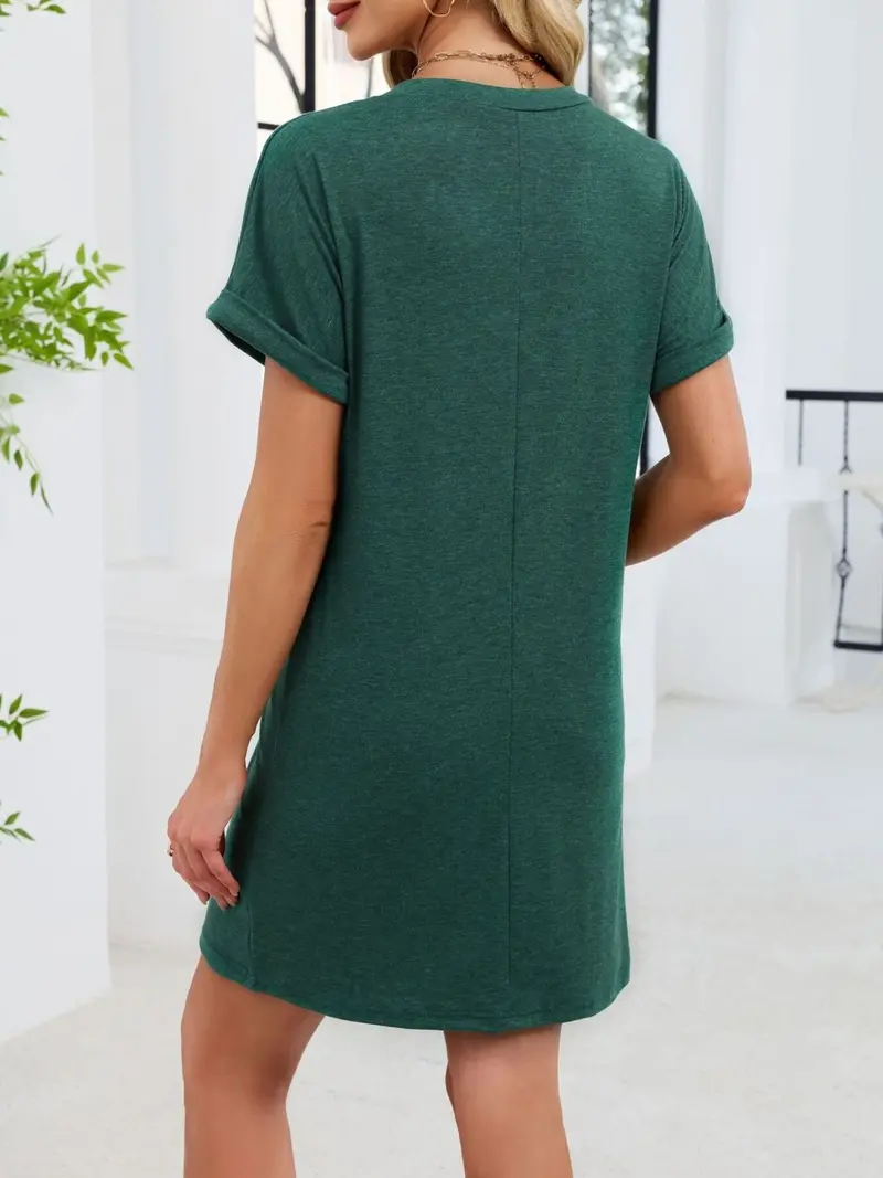 Casual V-Neck Short Sleeve T-Shirt Dress 20