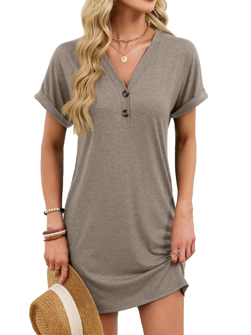 Casual V-Neck Short Sleeve T-Shirt Dress 21