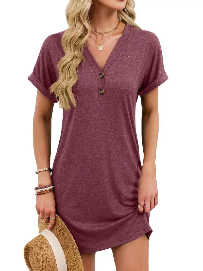 Casual V-Neck Short Sleeve T-Shirt Dress 26