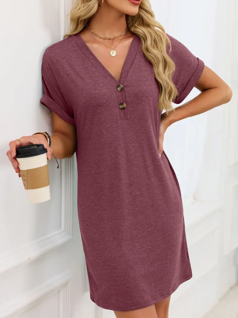 Casual V-Neck Short Sleeve T-Shirt Dress 28