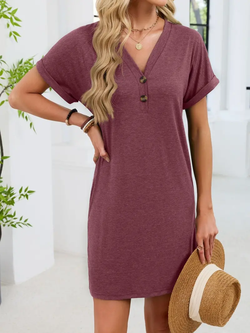 Casual V-Neck Short Sleeve T-Shirt Dress 29