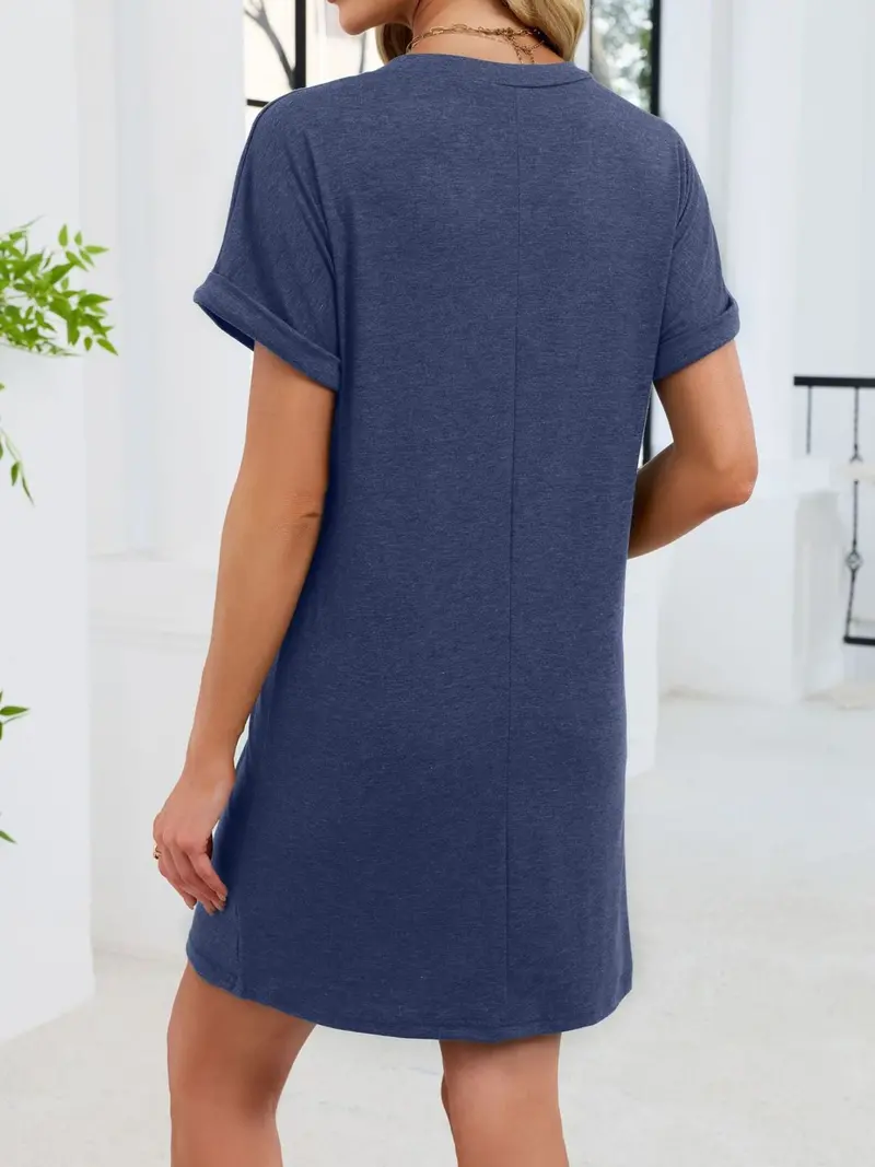 Casual V-Neck Short Sleeve T-Shirt Dress 5