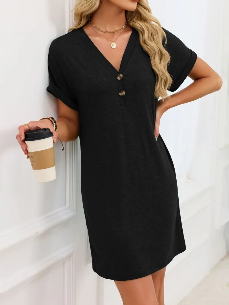 Casual V-Neck Short Sleeve T-Shirt Dress 7