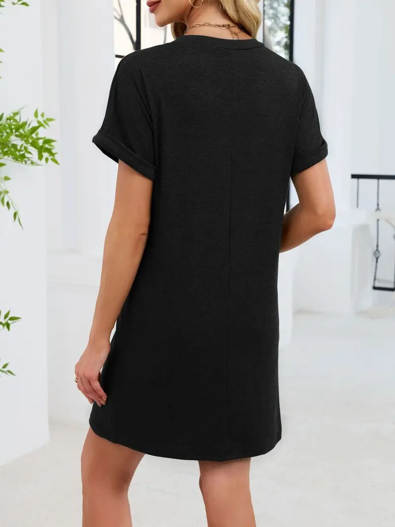 Casual V-Neck Short Sleeve T-Shirt Dress 8