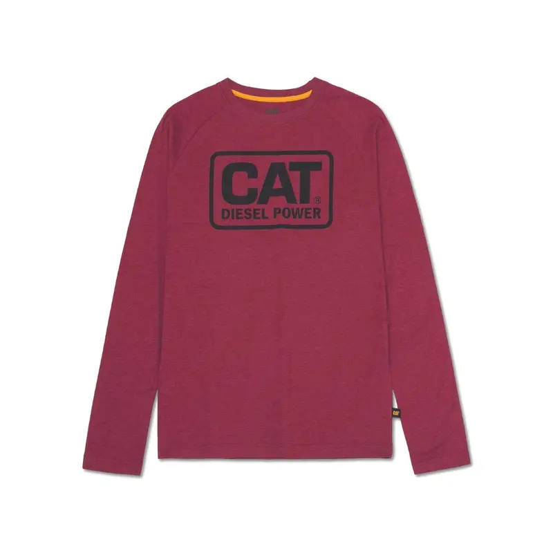 Cat Diesel Power Men's Long Sleeve Work T-Shirt 1010049 - Heather Red 1