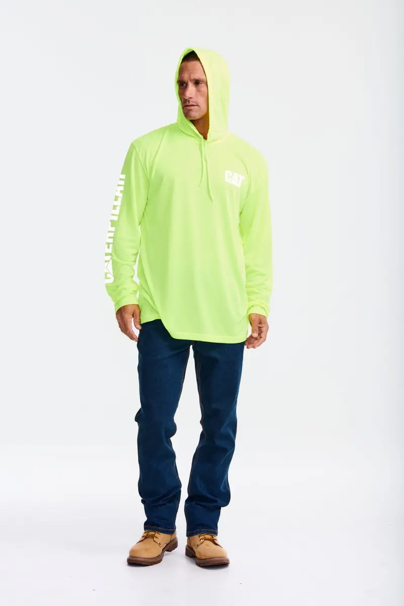 Cat Men's Hi-Vis Upf Hooded Long Sleeve T-Shirt 1