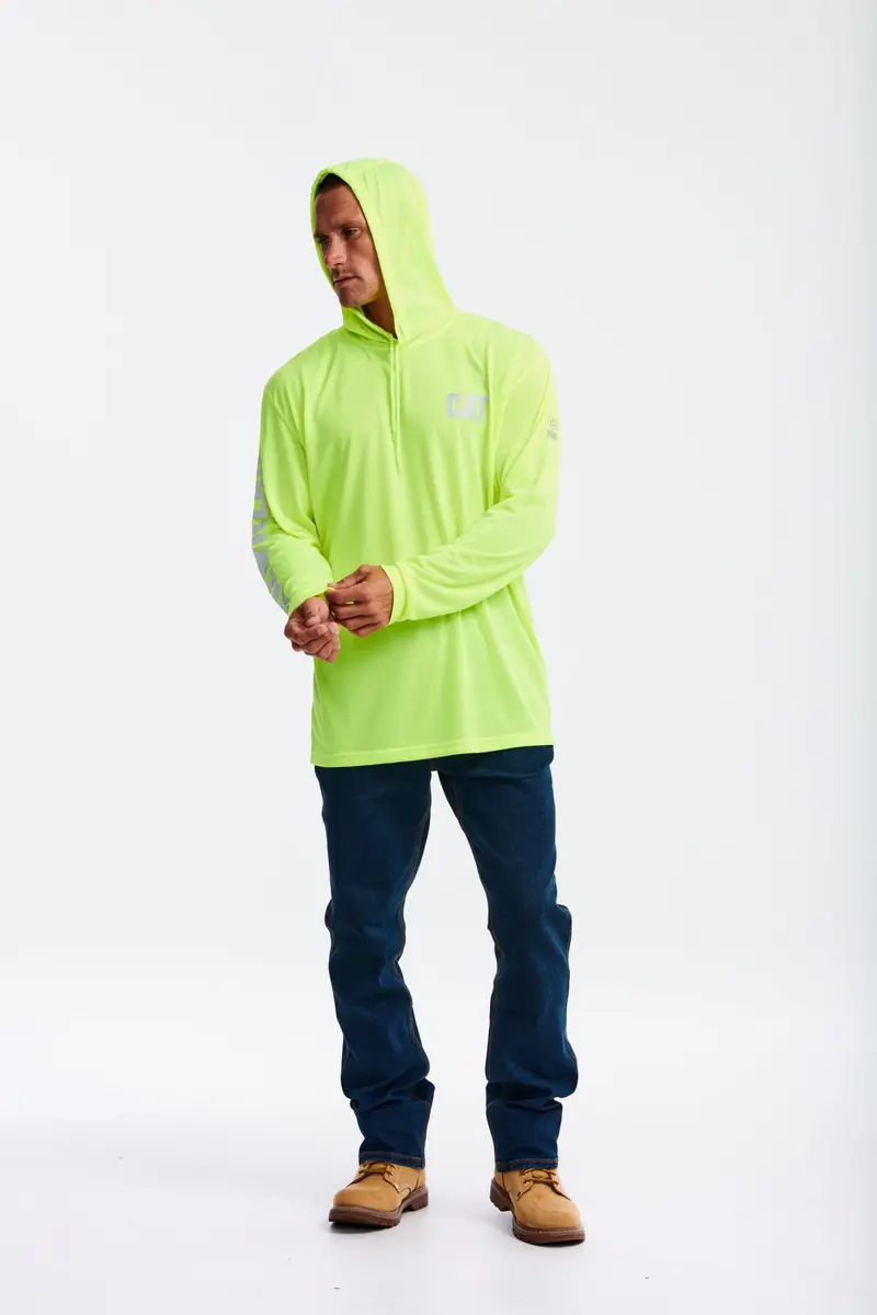 Cat Men's Hi-Vis Upf Hooded Long Sleeve T-Shirt 2