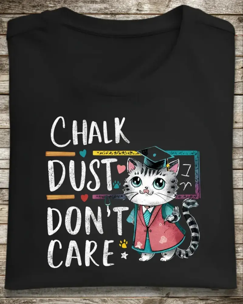 Chalk Dust Don't Care Teacher Cotton T-Shirt 1
