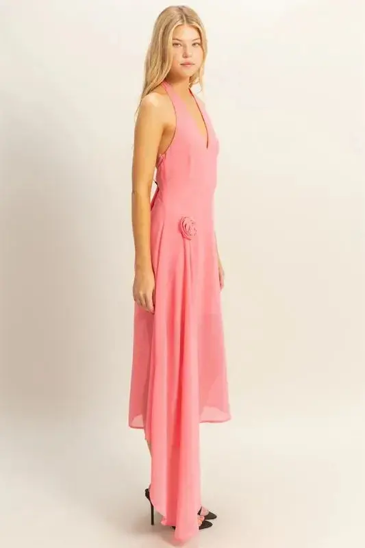 Chiffon Halter Asymmetrical Hem Dress 2