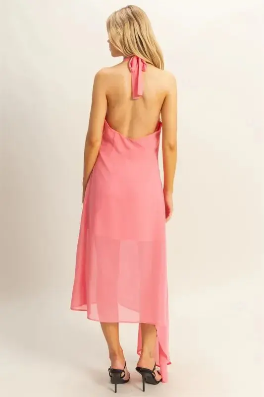 Chiffon Halter Asymmetrical Hem Dress 3