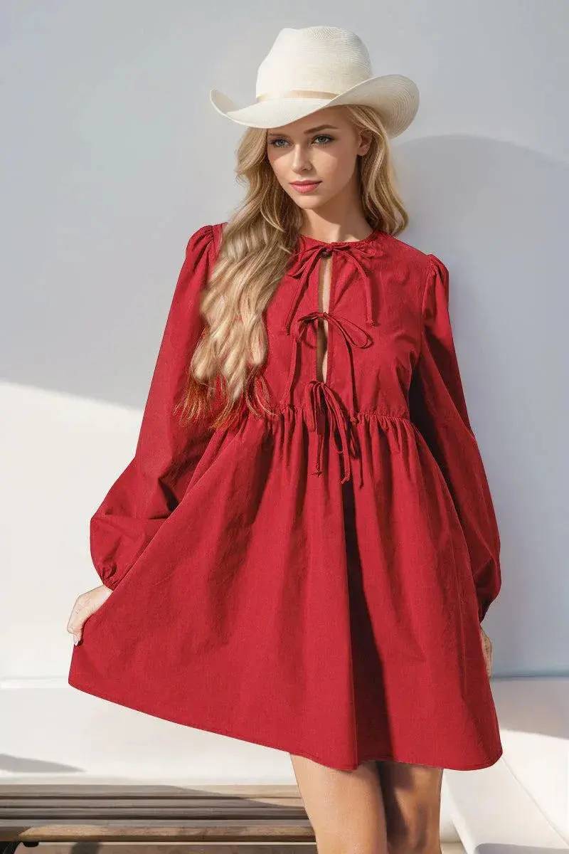 Christmas Front Tied Long Sleeve Mini Dress 1