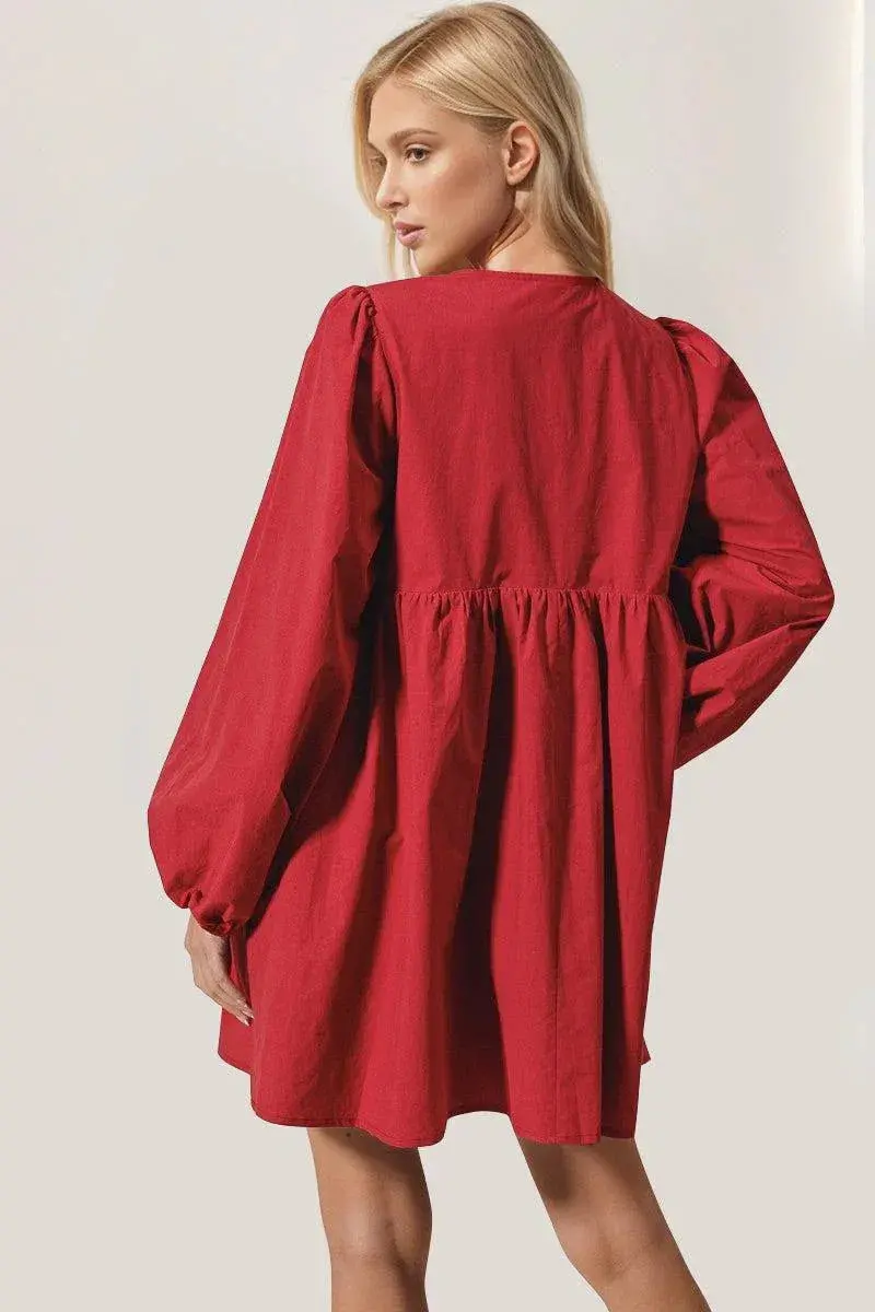 Christmas Front Tied Long Sleeve Mini Dress 2