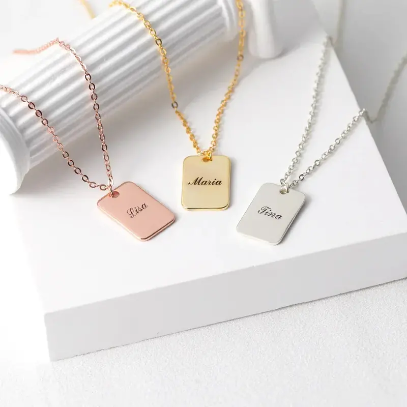 Classic Simple Square Card Customizable Name Design Versatile Necklace 1