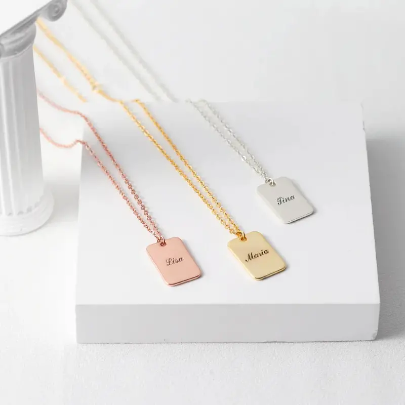 Classic Simple Square Card Customizable Name Design Versatile Necklace 2