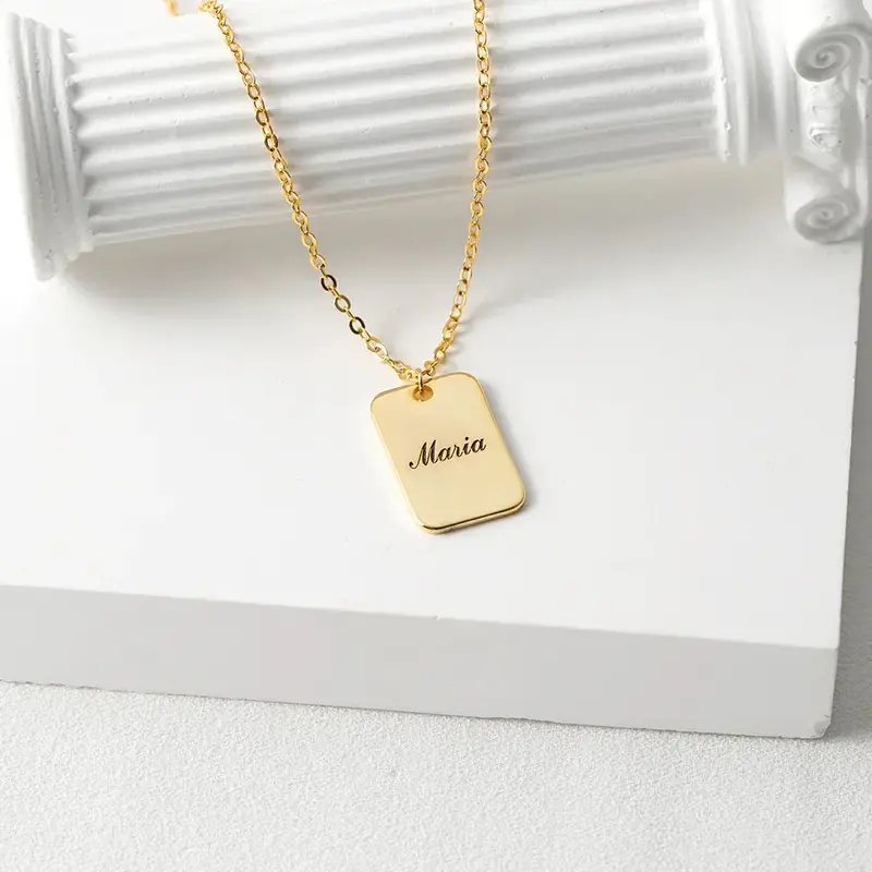 Classic Simple Square Card Customizable Name Design Versatile Necklace 5