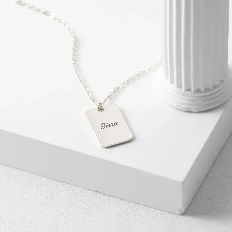 Classic Simple Square Card Customizable Name Design Versatile Necklace 6