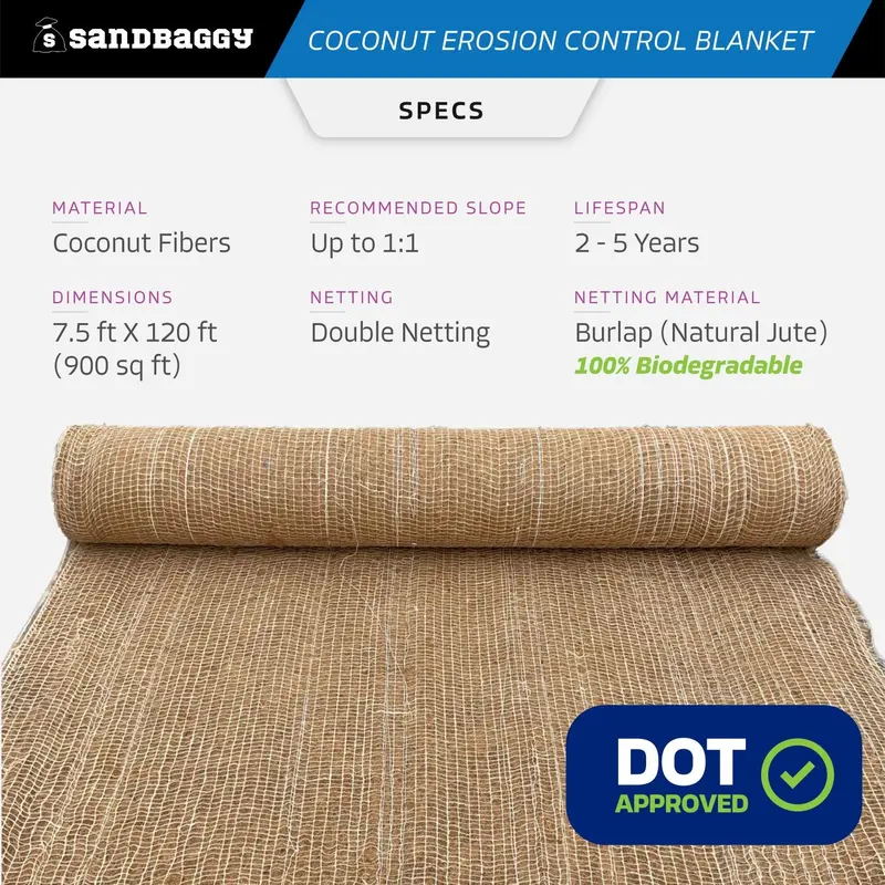 Coconut Blanket - Erosion Control (Biodegradable) - Steep Slopes (1:1) - Lasts 2-5 Yr (7.5 Ft X 120 Ft) 13