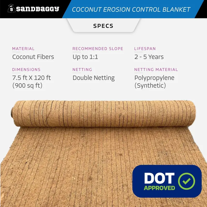 Coconut Blanket - Erosion Control (Biodegradable) - Steep Slopes (1:1) - Lasts 2-5 Yr (7.5 Ft X 120 Ft) 2