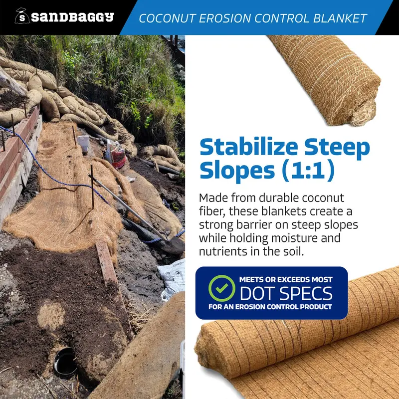 Coconut Blanket - Erosion Control (Biodegradable) - Steep Slopes (1:1) - Lasts 2-5 Yr (7.5 Ft X 120 Ft) 5