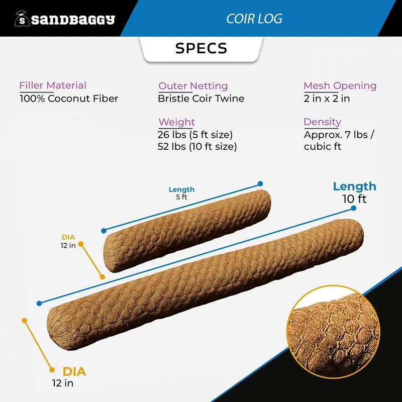 Coir Fiber Log – 12" Diameter | Biodegradable Erosion Control 3