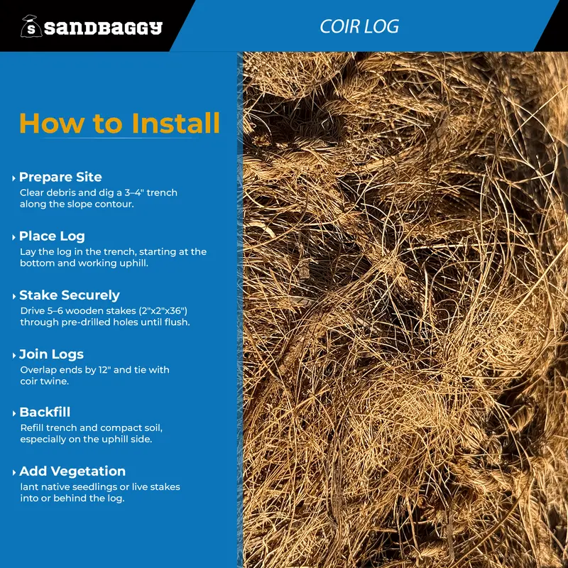 Coir Fiber Log – 16" Diameter | Biodegradable Erosion Control 3