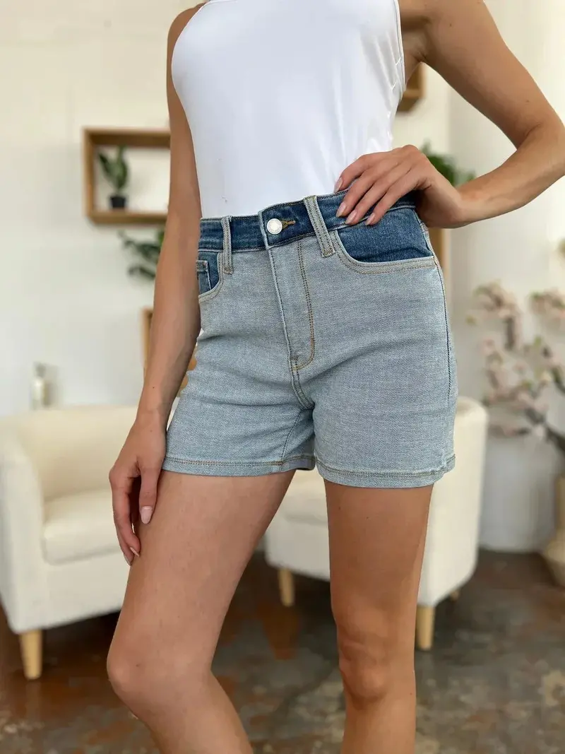 Color Block Judy Blue Denim Shorts 3