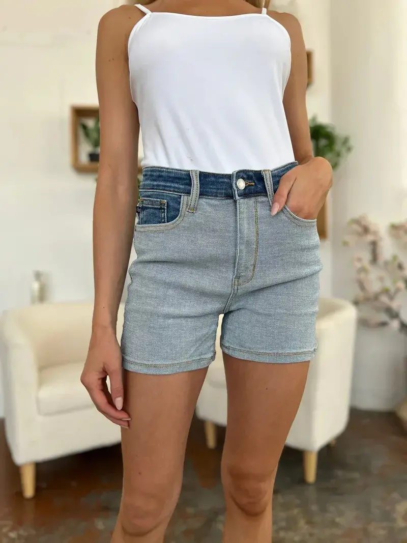 Color Block Judy Blue Denim Shorts 6