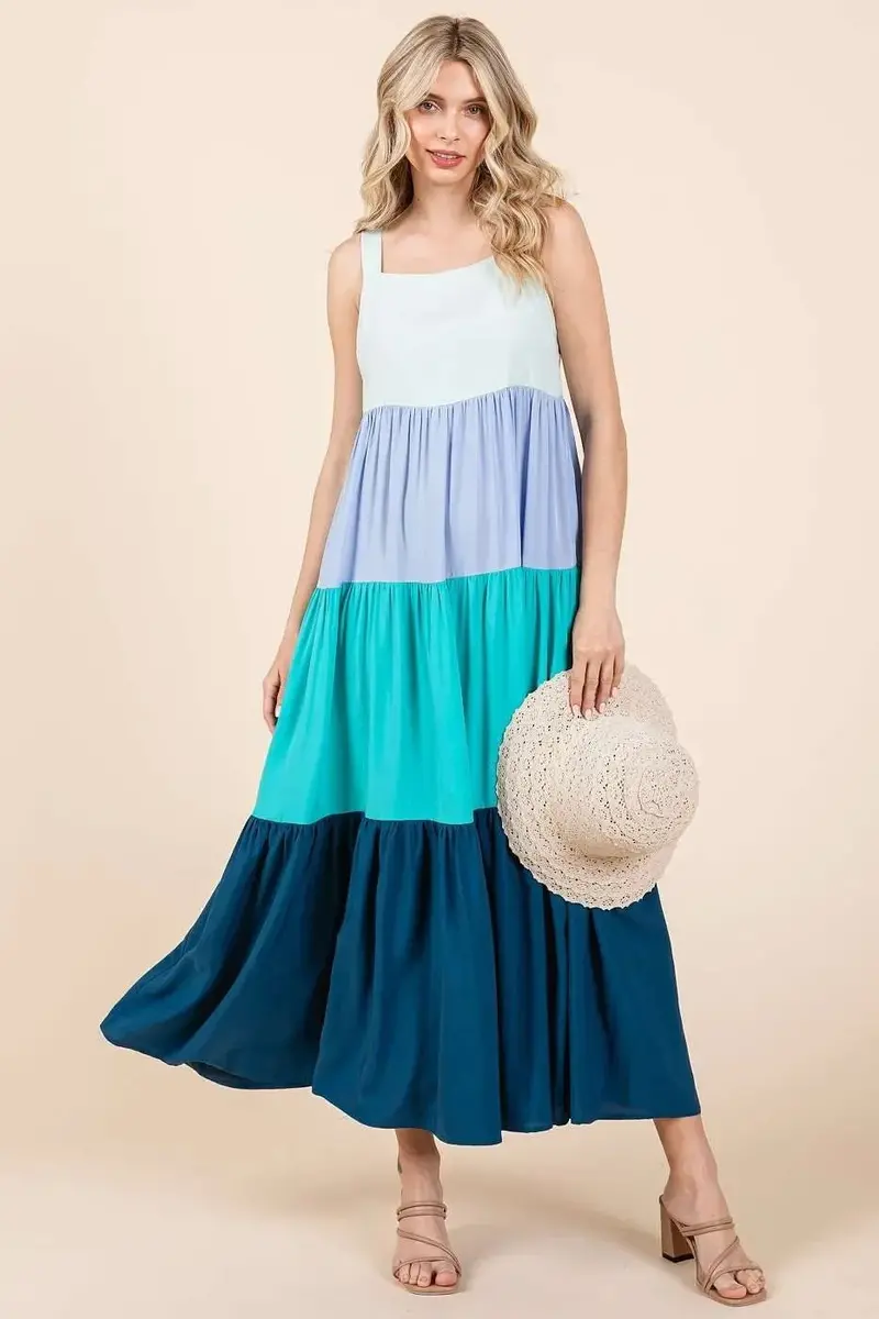 Color Block Tiered Pull-On Maxi Dress 1