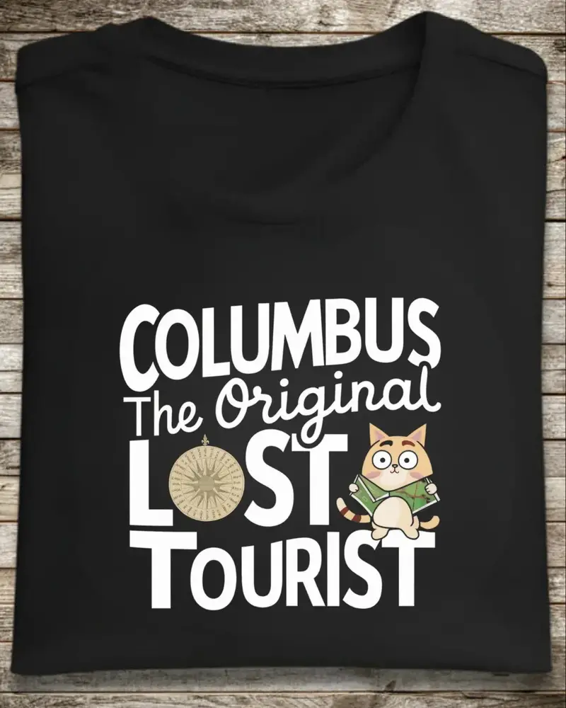 Columbus The Original Lost Tourist Unisex Cotton Cat T-Shirt 1