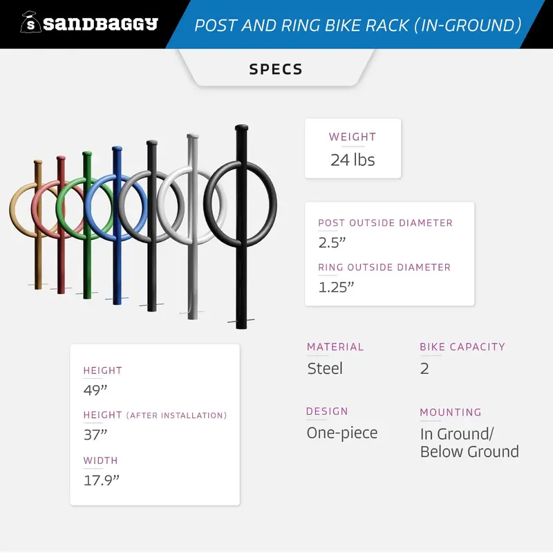Commercial Post And Ring Bike Rack - In Ground (2 Bike Capacity) 2