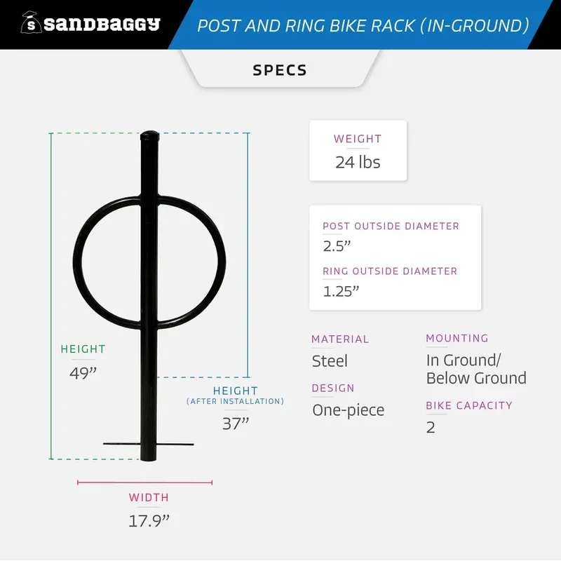 Commercial Post And Ring Bike Rack - In Ground (2 Bike Capacity) 25