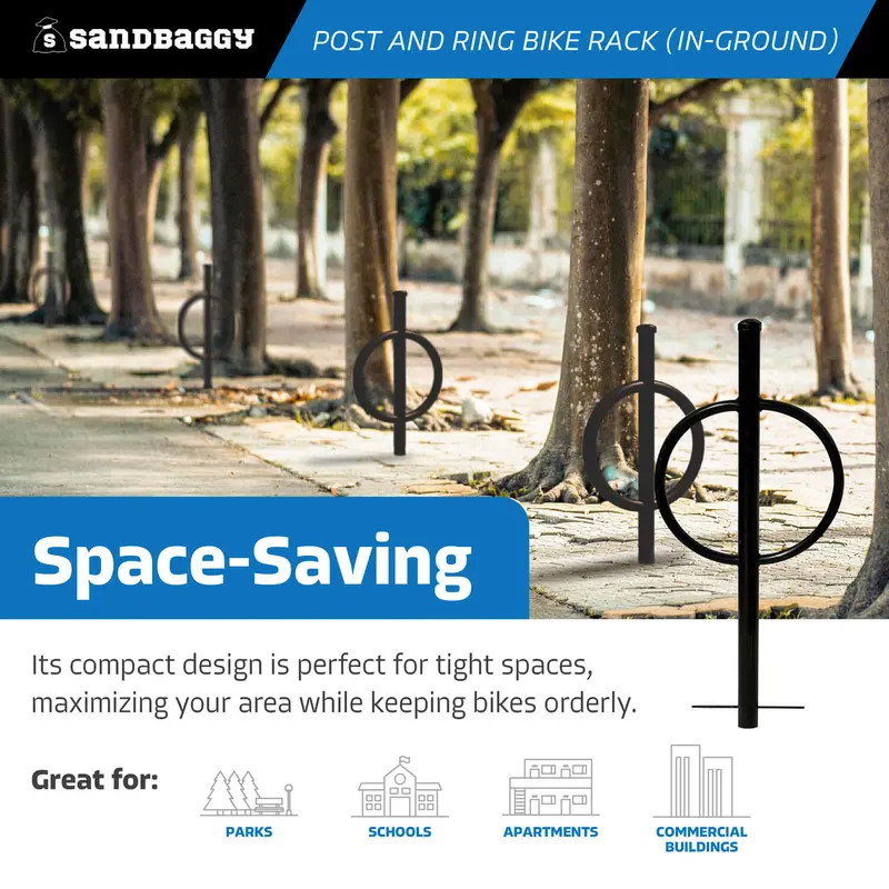 Commercial Post And Ring Bike Rack - In Ground (2 Bike Capacity) 6