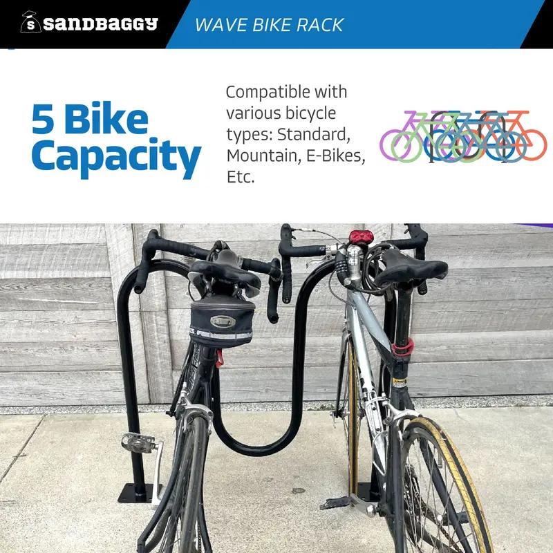 Commercial Wave Bike Racks - In Ground, Dual Loop - 5 Bike Capacity 5