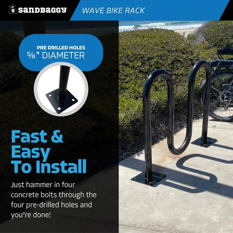 Commercial Wave Bike Racks - In Ground, Dual Loop - 5 Bike Capacity 6