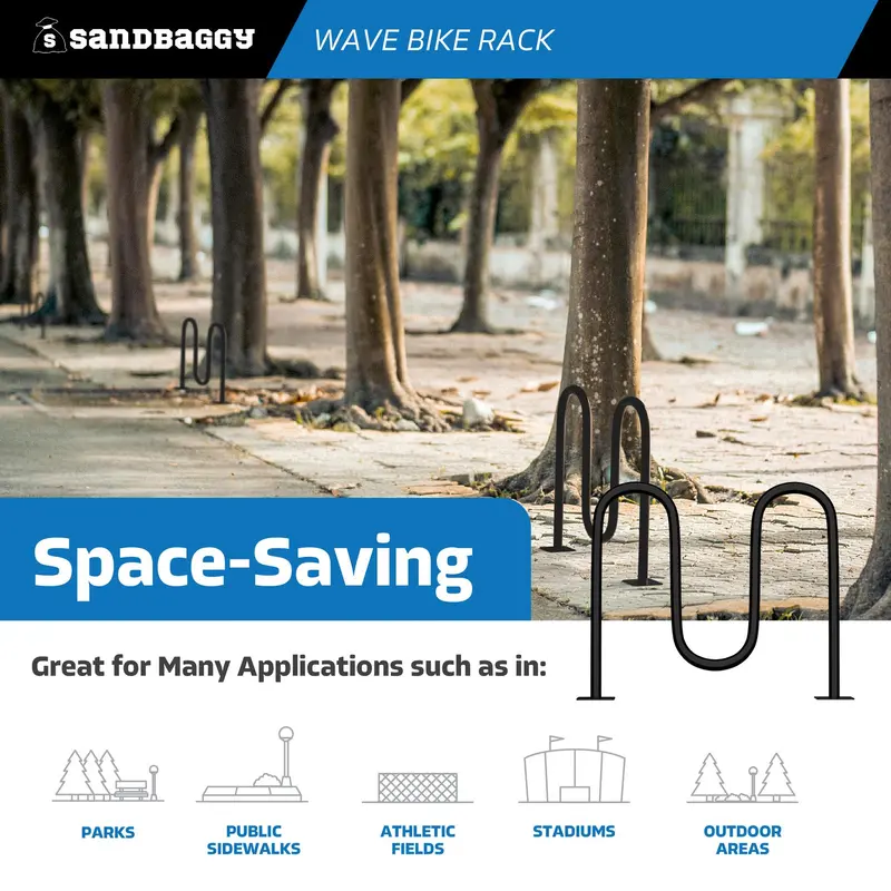 Commercial Wave Bike Racks - In Ground, Dual Loop - 5 Bike Capacity 7