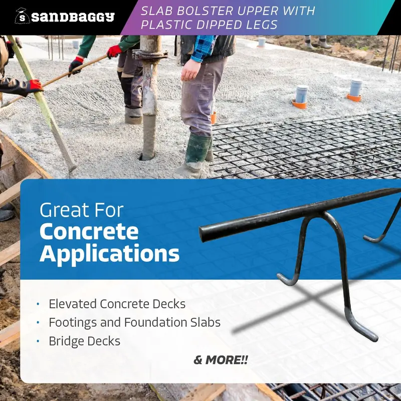 Concrete Plain Slab Bolster Upper With Gray Plastic Coated Legs - Continuous Rebar Chairs (5" X 5 Ft X 3") 4
