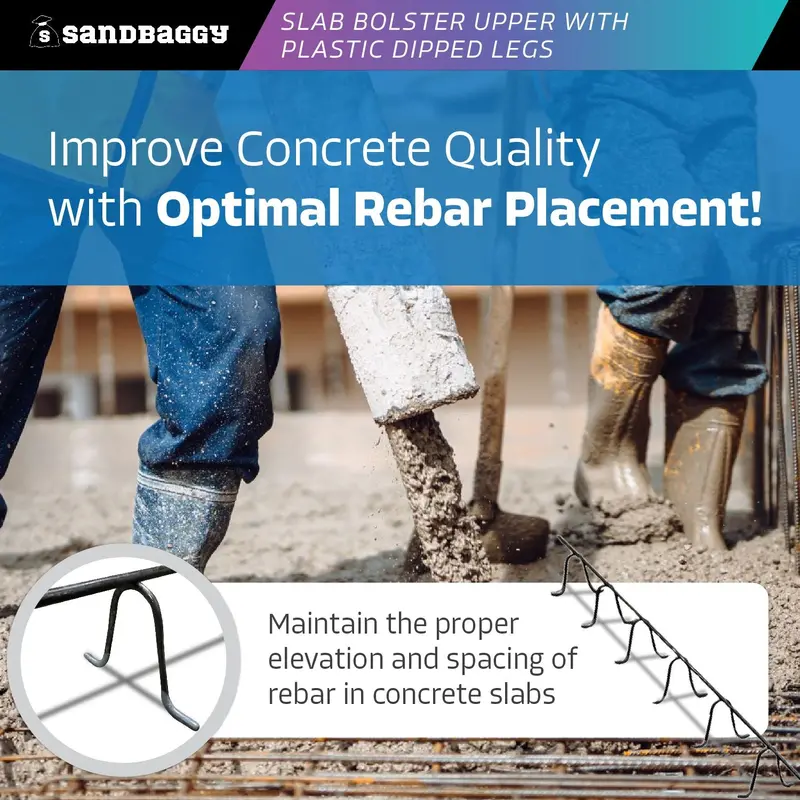 Concrete Plain Slab Bolster Upper With Gray Plastic Coated Legs - Continuous Rebar Chairs (5" X 5 Ft X 3") 5
