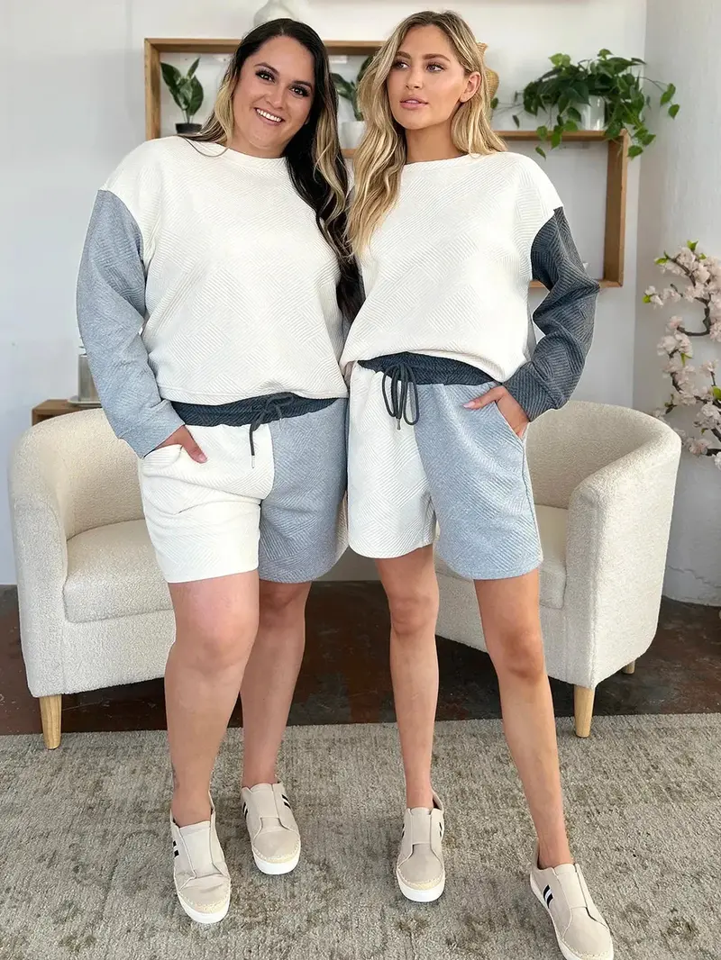 Contrast Drop Shoulder Top And Shorts Set 12