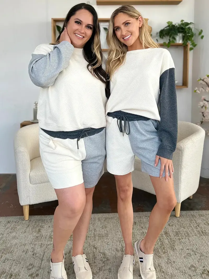 Contrast Drop Shoulder Top And Shorts Set 15