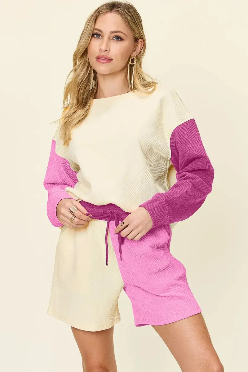 Contrast Drop Shoulder Top And Shorts Set 16