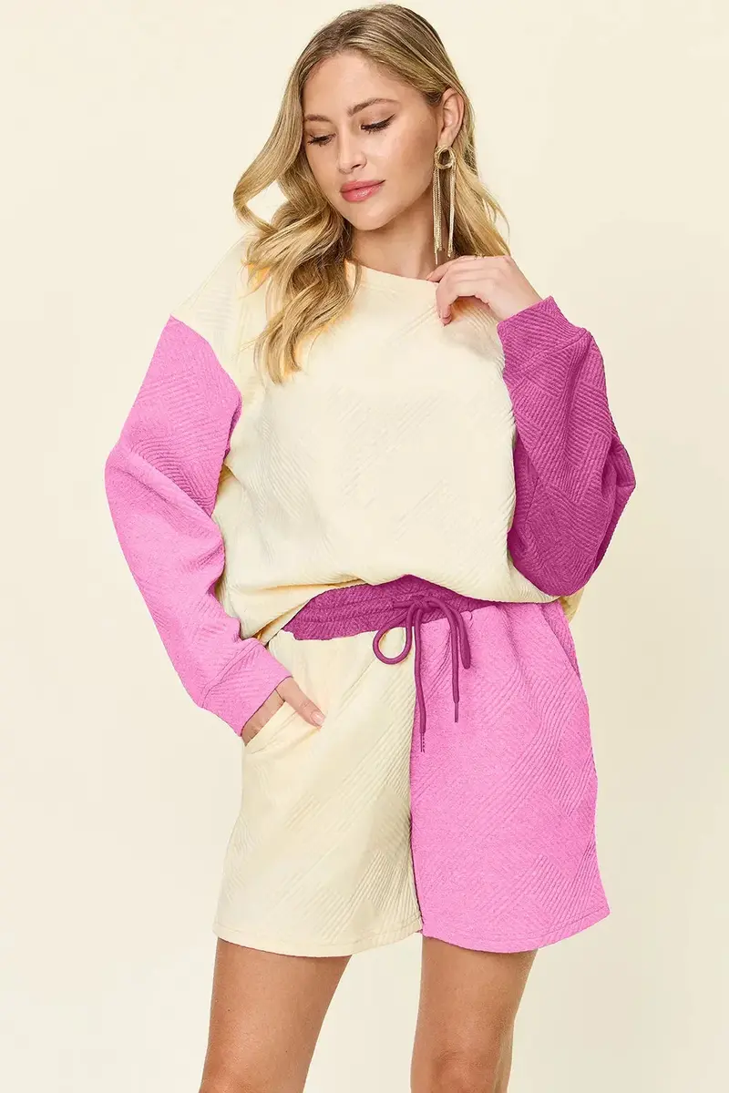 Contrast Drop Shoulder Top And Shorts Set 18