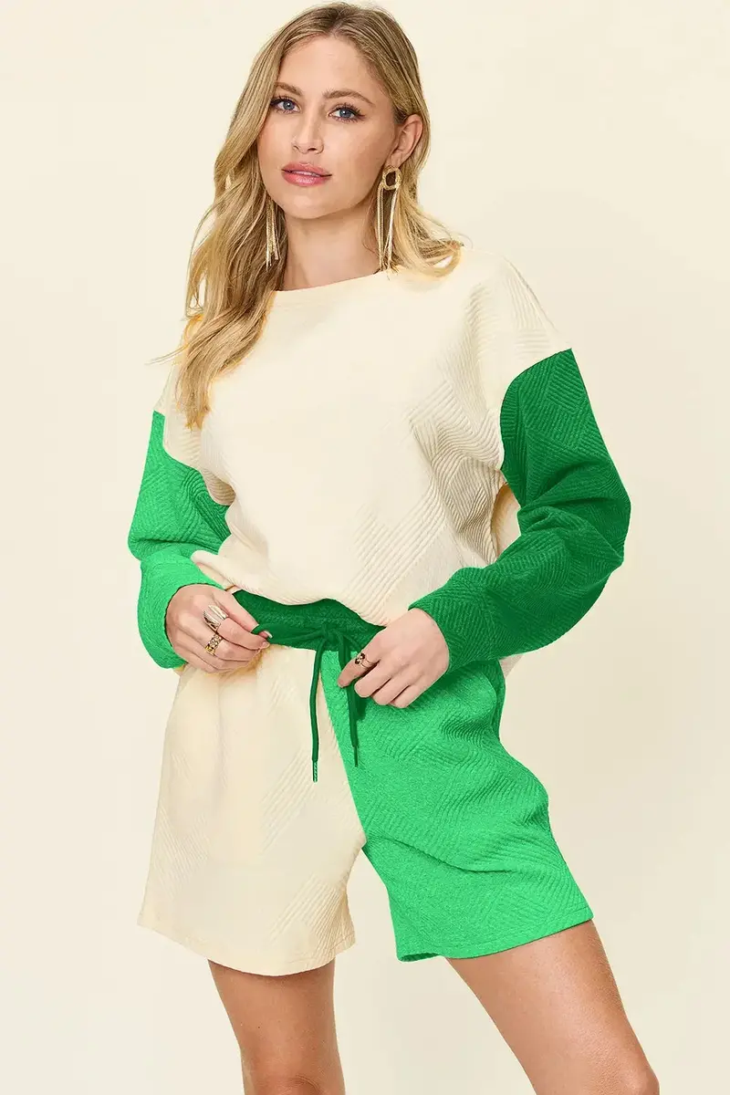 Contrast Drop Shoulder Top And Shorts Set 19